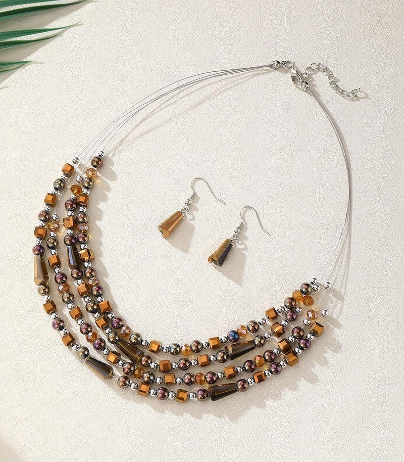Errally Store Layered Beaded Statement Necklace Multi Strand Crystal Beads Collar Necklace and Earring Sets for Women Fashion Costume Jewelry Set Gifts for Her - Image 2